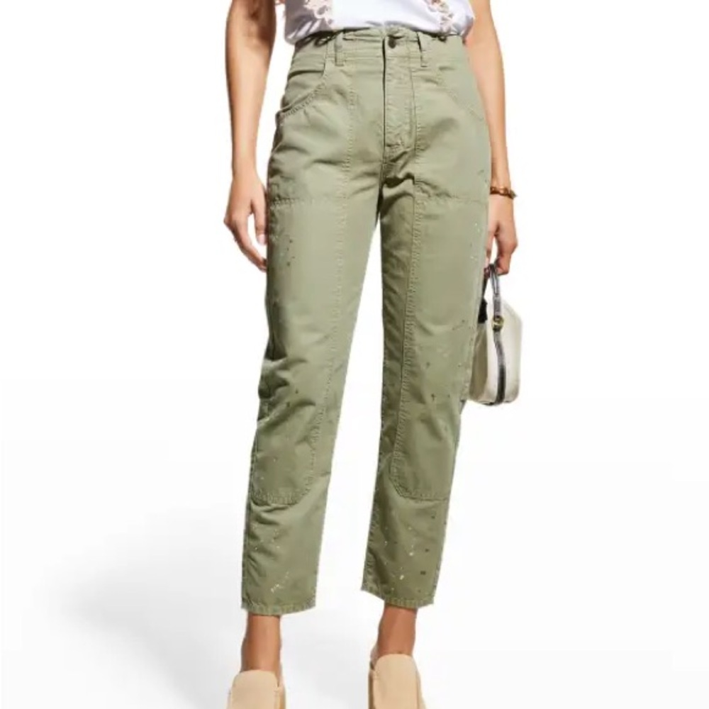 VERONICA BEARD Paint Splattered High Rise Cropped Cargo Pants Clover Wash Sz 27